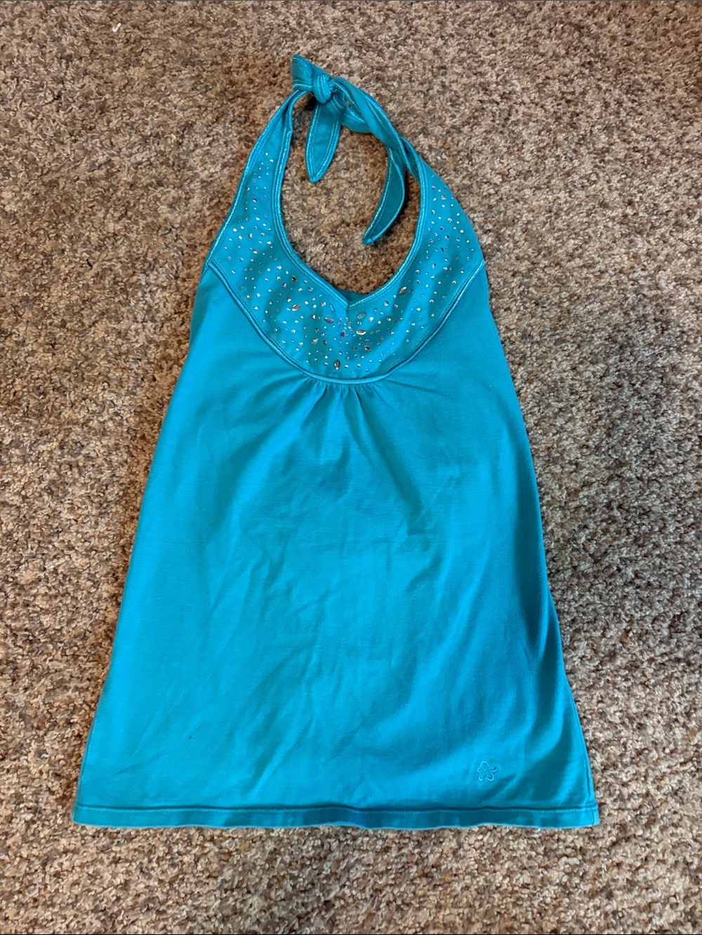Limited Too Teal Halter Tank Top with Rhinestones